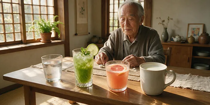 一般的に、お薬の成分が胃や腸で正しく溶け、体に最適なスピードで吸収されるために、最も推奨される服薬時の飲み物は何でしょうか？